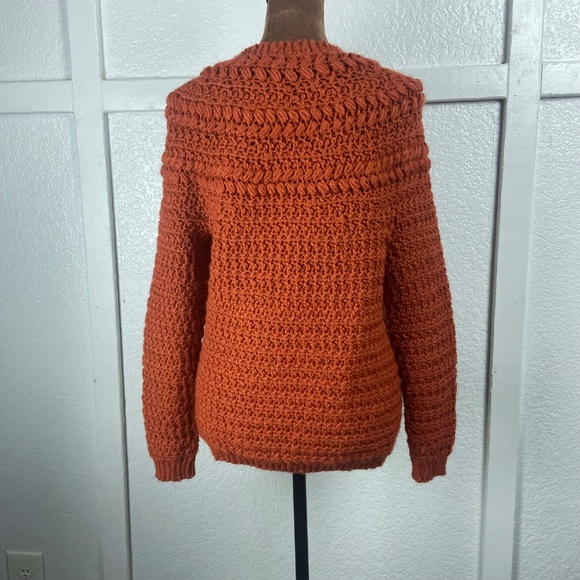Handmade Crochet Sweater Rust Orange Chunky Knit Pullover Women’s Small - Picture 4 of 7